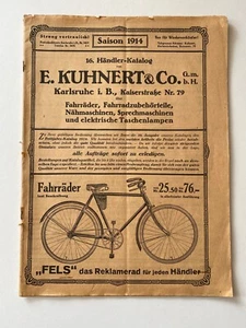Rarer Alter Katalog KUHNERT KARLSRUHE 1914 n. 16 Fahrrad Fahrradzubehör FELS  - Bild 1 von 12