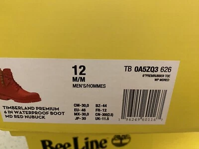 Timberland Bee линия 6» резиновый носок красный мужчин размер 12 новый - Изображение 1 из 4
