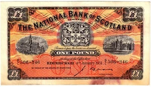1951 Scotland National Bank  1 Pounds Banknote P258b circulated January - Picture 1 of 2