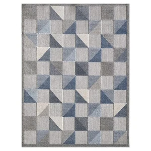 8' X 10' Blue And Gray Geometric Stain Resistant Indoor Outdoor Area Rug - Picture 1 of 4
