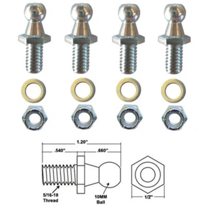 Pernos de bola de 10 mm con hardware - hilo 5/16-18 x vástago de 1/2" largo - paquete de 4 - Imagen 1 de 1