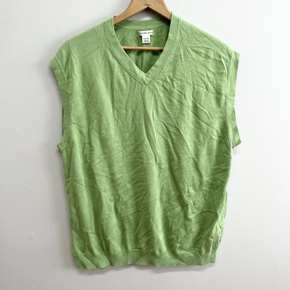 Vtg Cutter & Buck V-Neck Cable Knit Green Cotton Sweater Vest Men’s XL - Image 1 of 4