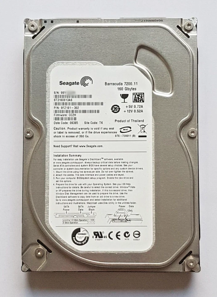 160 GB SATA Seagate barracuda 7200.11 ST3160813AS 8MB HDD 3.5 " Hard Drive - Image 1 of 1