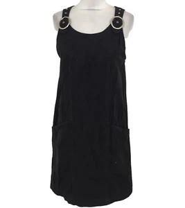 Red Herring Women's Pinafore Dress Size 8 Black Denim Pin Buckle Pocket Used F1 - Picture 1 of 11