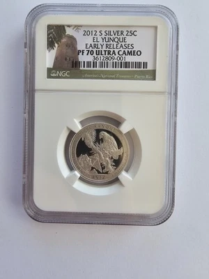 SILVER PF70 ULTRA CAMEO S MINT EL YUNQUE WASHINGTON QUARTER GRADED NGC 25C COIN  - Image 1 of 4