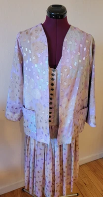 Lovely Professionally Hand-Made Embossed Pastel Muslin Dress and Jacket, Size S - Image 1 of 4