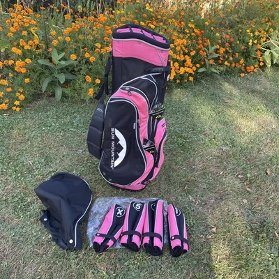 Bolso carro Sun Mountain para mujer de 14 vías negro y rosa algunos problemas con asa de cremallera Foto 1 de 4