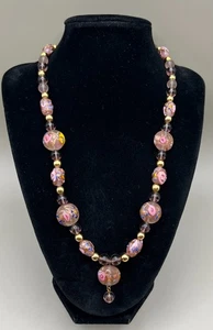 VTG. Italian Venetian Murano Pink Gold Wedding cake art glass beads necklace - Picture 1 of 7