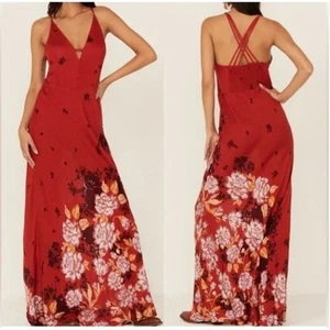 Free People Intimately Get To You Floral Maxi Slip Dress Red Orange Boho S - Picture 1 of 8
