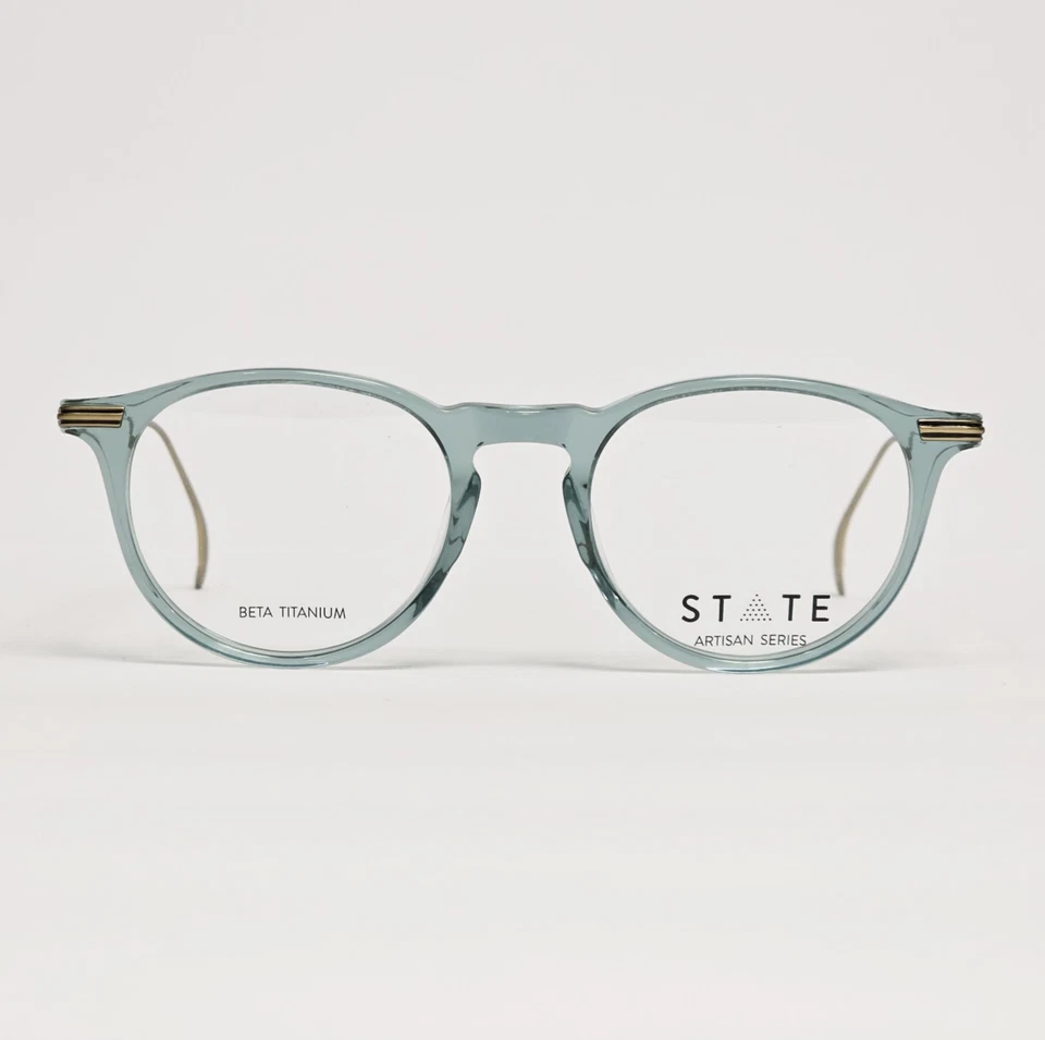 STATE Kyoto Artisan Series Titanium Unisex Round Glasses in Aqua / Gold | 48mm - Image 1 of 4