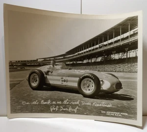 Foto del ganador del auto de carreras Bob Sweikert Indianápolis 1955 de colección neumáticos Firestone 8x10 - Imagen 1 de 5