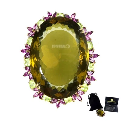 925 Sterling Silver Pendant Oval Olive Quartz 228ct Handmade Gemstone Jewelry - Image 1 of 4