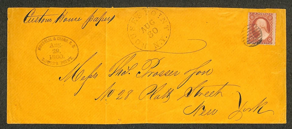 Rouse's Point New York  CDS Cancel - 1860 Cover - Montreal & Champ RPO - RARE - Image 1 of 2