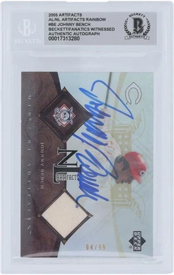 Johnny Bench Reds Signed 2005 Upper Deck Artifacts Rainbow #BE #/99 BAS Card - Image 1 of 4