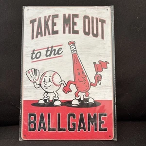 TAKE ME OUT TO THE BALL GAME Baseball Sign Retro Metal Wall Art Decor - Picture 1 of 3