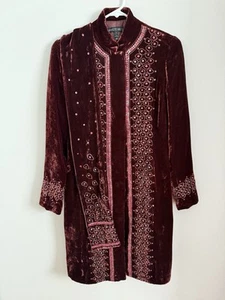Lafayette 148 New York Velvet Silk Coat Jacket Dark Red Sequin Embroidered Sz 2 - Picture 1 of 18