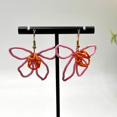 Mignonne Gavigan Bridget Bright Pink Orange Enamel Flower Dangle Earrings - Image 1 of 4