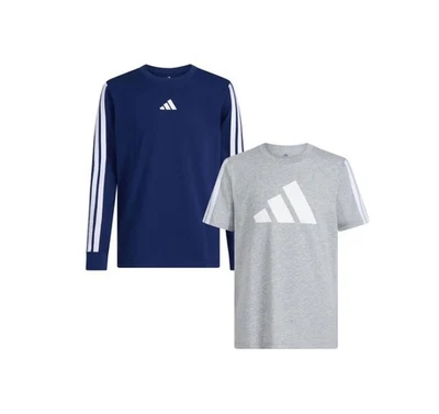 Long Short Sleeve Boys Adidas Youth Tee L,XL Blue/Gray 2 Pack 100% Cotton New - Image 1 of 4