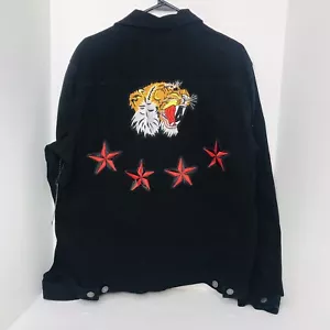 Chaqueta de mezclilla negra Members Only para hombre parches grandes de tigre y estrellas nueva con etiquetas - Imagen 1 de 7