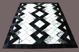 Handmade New Large Cowhide Leather Rug – Patchwork Hair-On Area Carpet - Picture 1 of 1