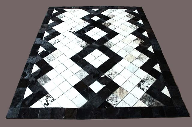 Handmade New Large Cowhide Leather Rug – Patchwork Hair-On Area Carpet  - Image 1 of 1