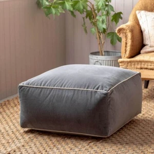 Graham and Green Velvet Pouffe - Grey - Picture 1 of 5