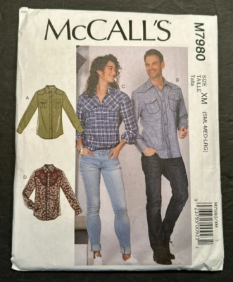 McCall's Unisex Western Button Down Shirts Long Sleeve Pattern M7980  Sz. S-L - Image 1 of 2