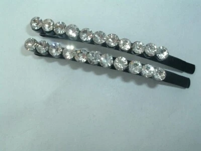 RHINESTONE BLACK METAL BOBBY PINS HAIR PIN BARRETTES UP DO HAIR ACCESSORY - Image 1 of 2