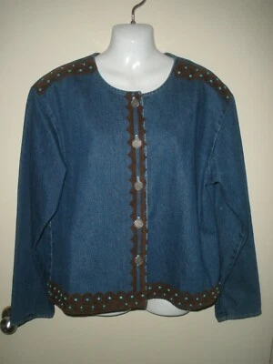 #1063 RSVP por ACE Dallas Denim Turquesa Corazón Jean Chaqueta XL Diseñador Foto 1 de 4