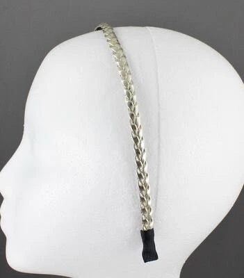 pale Gold faux leather thin skinny narrow 1/4" wide braided headband braid - Image 1 of 4