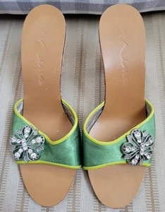 Nina Womens Green Satin Jeweled Slip-On Heels Shoes Sandals 6.5 Medium - Picture 1 of 9