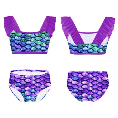 Kids Girls Swimsuit Bathing Tops With Briefs Surfing Swimwear Quick Dry Summer - Image 1 of 4