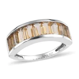SO CLASSIC!! 2.00ctw Citrine Half Eternity Ring Platinum Plated Size 7 - Picture 1 of 6