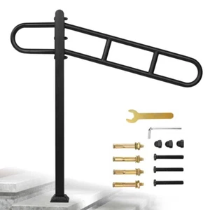 Metal Step Handrail 1-4 Steps Outdoor Stair Railing Porch Single Post Handrail - Picture 1 of 10