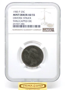 1983-P 25C Observe Struck Thru Capped Die, NGC MINT ERROR AU55 -#B40593 - Picture 1 of 2