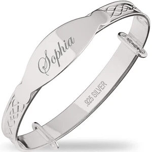 Dolce Valentina Children's Personalised Any Name .925 Silver Christening Bangle - Picture 1 of 6
