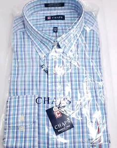 CHAPS Mens Classic Fit Button Front Blue Purple Plaid Shirt  L 17-17.5 34/35 - Picture 1 of 8
