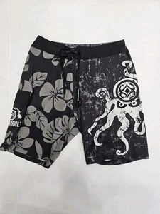 Men’s Maui Built Hawaii Black & White Classic All Over Logo Surf Board Shorts 30 - Picture 1 of 10