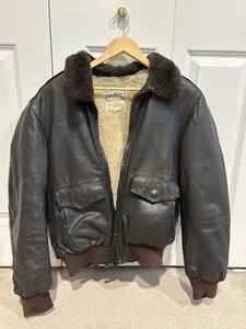 1980s L.L Bean Leather Flight Jacket Black Made In USA Sherpa Lined Size 44 READ - Picture 1 of 8