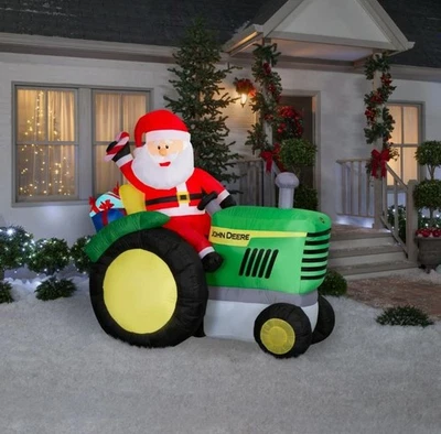 GEMMY 6 FT SANTA CLAUS ON JOHN DEERE TRACTOR AIRBLOWN YARD INFLATABLE