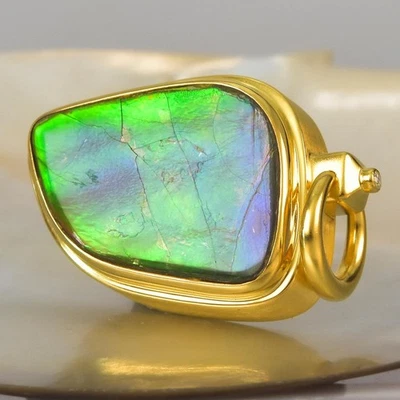 Colgante de plata de ley Vermeil de oro de 18 quilates RARO amonita ammolita y diamante 11,84 g Foto 1 de 4