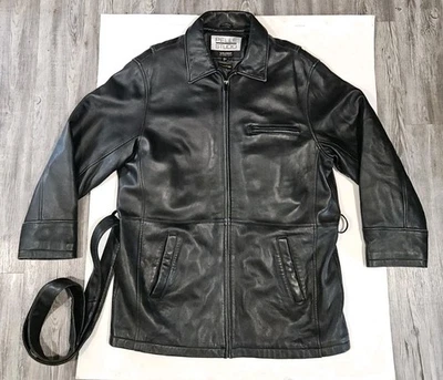 Wilsons Pelle Studio кожаная куртка мужская большой черный полный молнии подпоясанный пальто - Изображение 1 из 4