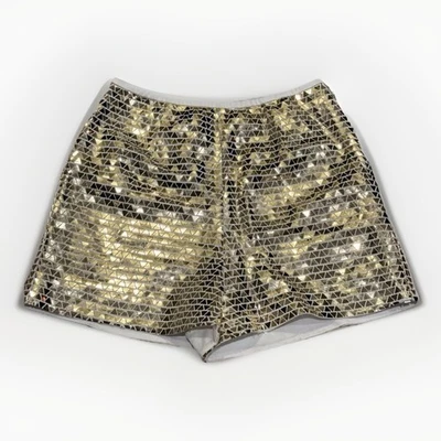 Pantalones Cortos Harper Wren Lentejuelas Doradas Para Mujer Pequeños Forrados Fiesta Glamour Cremallera Lateral Foto 1 de 4