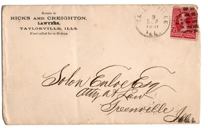 Taylorville, IL Illinois 1891 Cover, Envelope Postal History - Picture 1 of 2