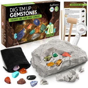 Gemstone Dig Kit, Excavate 20 Real Gems, Science Kit for Kids Age 8-12, Educa... - Picture 1 of 7