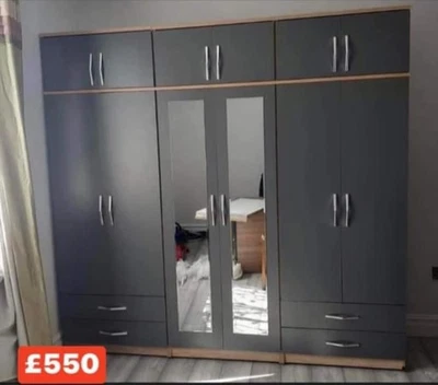 Brand New Oak/Grey  6 Doors Cupboard/Wardrobe  With Top Boxes, FREE FITTING ❤️ - Image 1 of 4