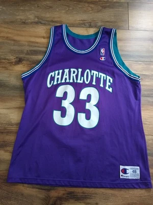 Charlotte Hornets Alonzo Mourning #33 Jersey Mens 48 Purple Vintage Champion  - Image 1 of 4
