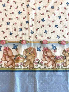 Hase Bordüre Stoff blau Vogel Mädchen rosa Rosen Garten Neuheit Rest 43" x 33" - Bild 1 von 11