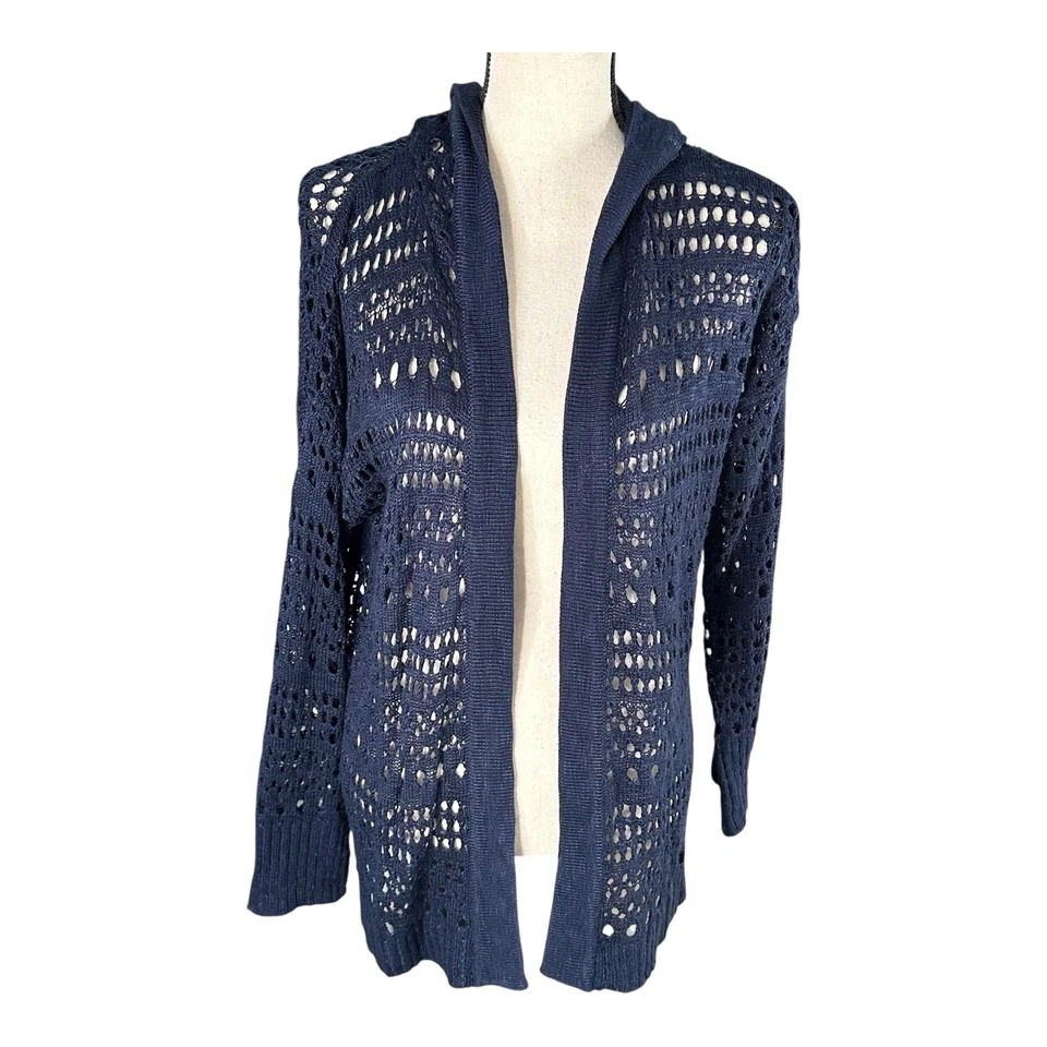 Joseph A. Cable Knit Navy Blue Cardigan Open Hoodie Women's Size Medium - Image 1 of 4