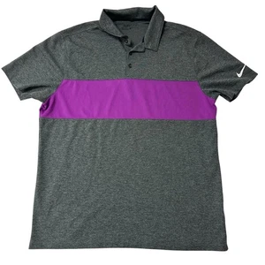Nike Golf Polo Shirt Mens XL Purple Stripe Dri Fit Golfer Performance Swoosh - Picture 1 of 17